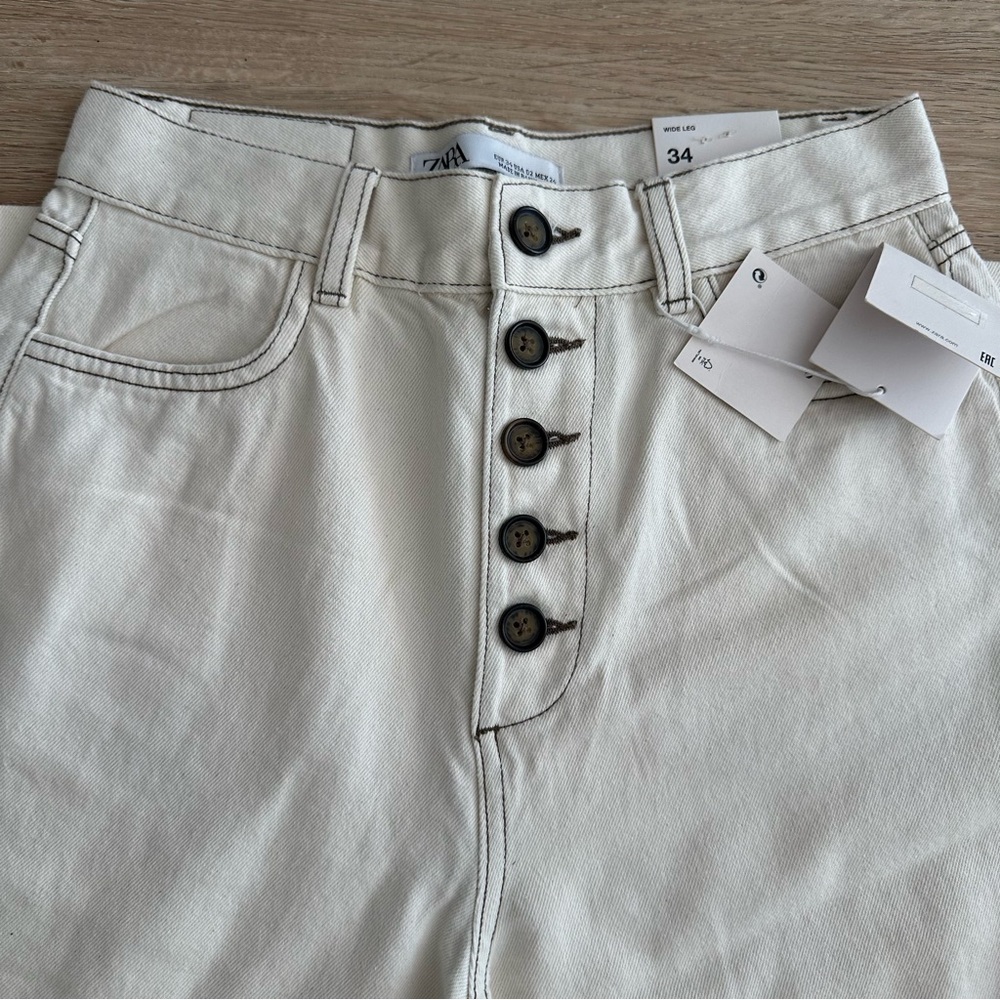 Zara Women’s Cream Wide Leg Jeans - Picture 2 of 11